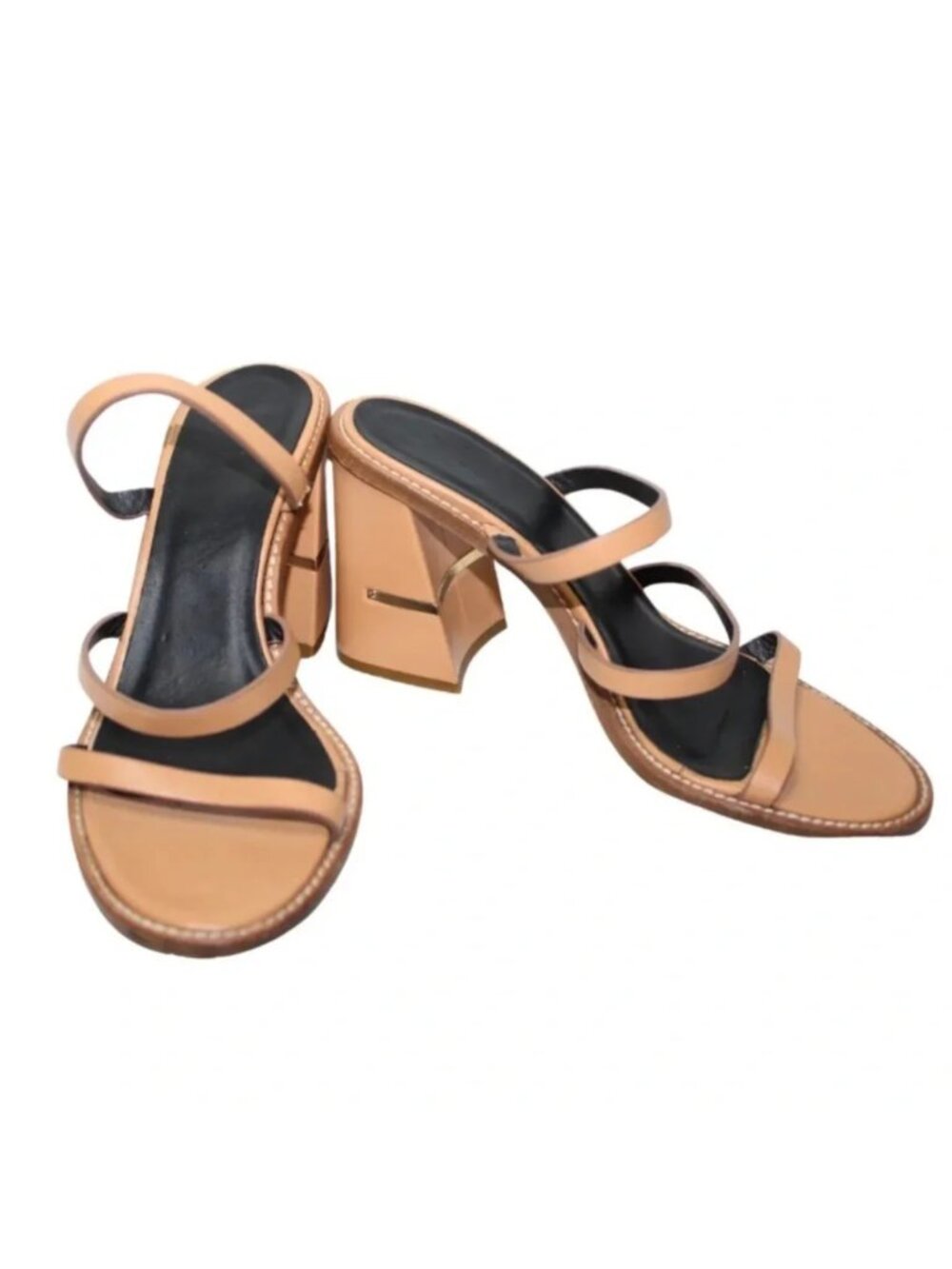 Tibi womens Mela triple strap leather sandals size 39 tan chunky heel open toe